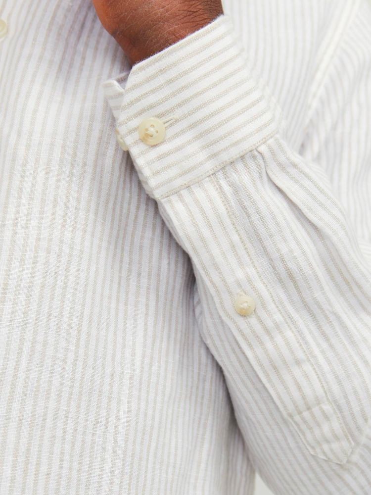 Jack & Jones Overhemd Off-white heren (PARKER LINEN STRIPE SHIRT L/S - 12251673.TRAVERTINE) - GL Sport (Sluis)