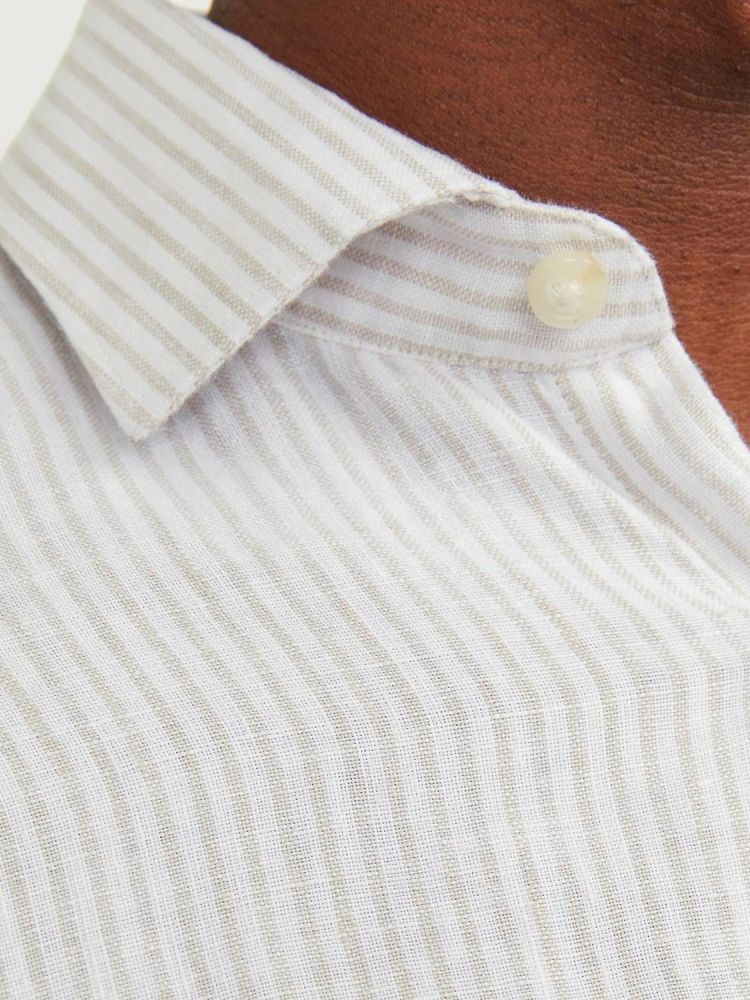 Jack & Jones Overhemd Off-white heren (PARKER LINEN STRIPE SHIRT L/S - 12251673.TRAVERTINE) - GL Sport (Sluis)