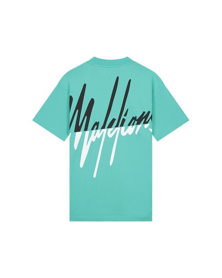 Malelions T-shirt Groen heren (MEN SPLIT T-SHIRT - MM3-SS24-09.TURQ/BLACK) - GL Sport (Sluis)