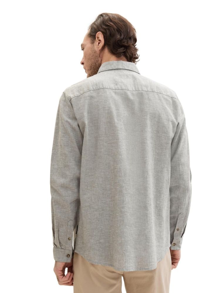 Tom Tailor Overhemd Olijfgroen heren (COTTON LINEN SHIRT - 1040141.34607) - GL Sport (Sluis)