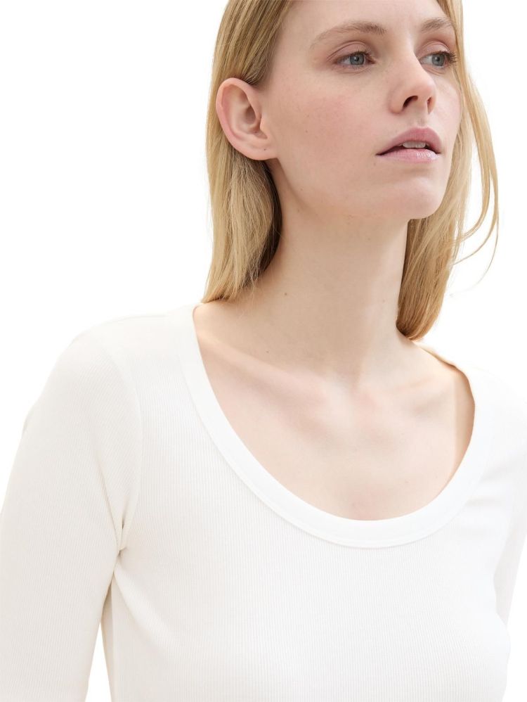 Tom Tailor T-shirt Off-white dames (T-SHIRT RIB WITH CREW NECK - 1041539.10315) - GL Sport (Sluis)