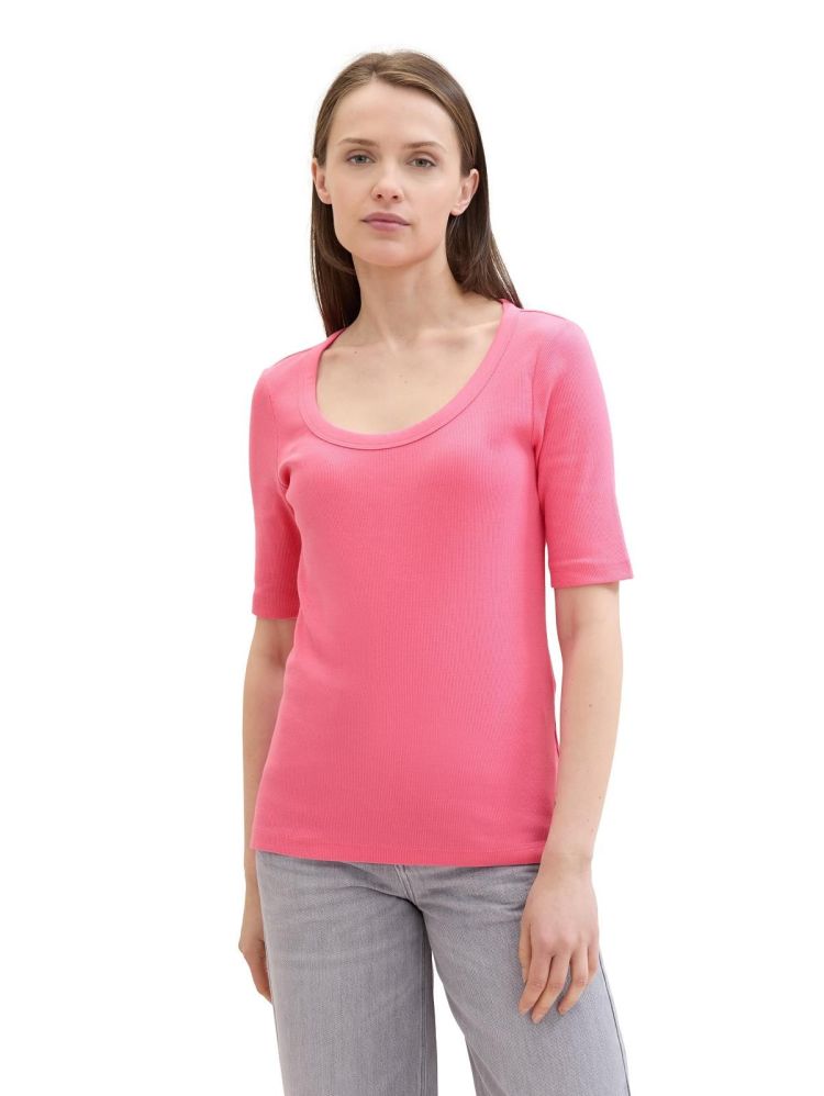 Tom Tailor T-shirt Roze dames (T-SHIRT RIB WITH CREW NECK - 1041539.15799) - GL Sport (Sluis)